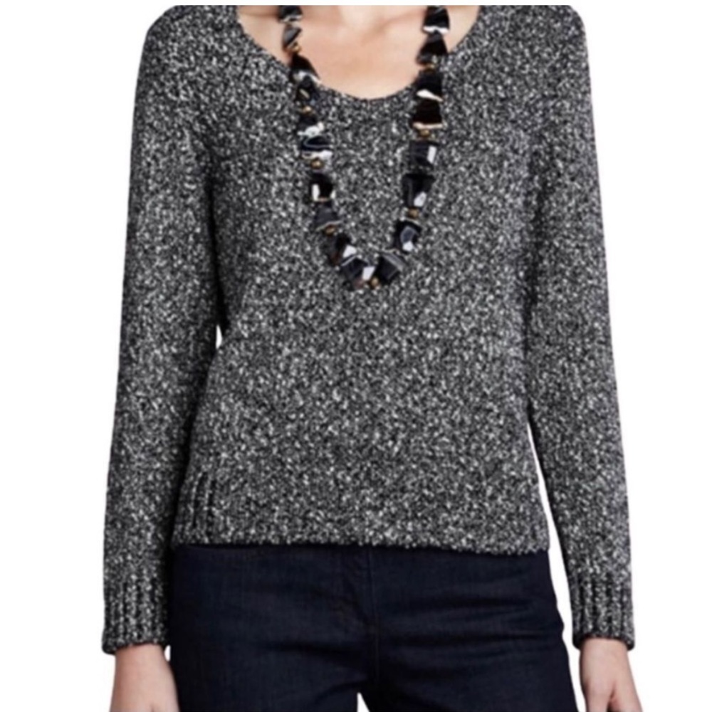 Eileen Fisher 100% Cotton Black Marled One Pocket Sweater Size XS